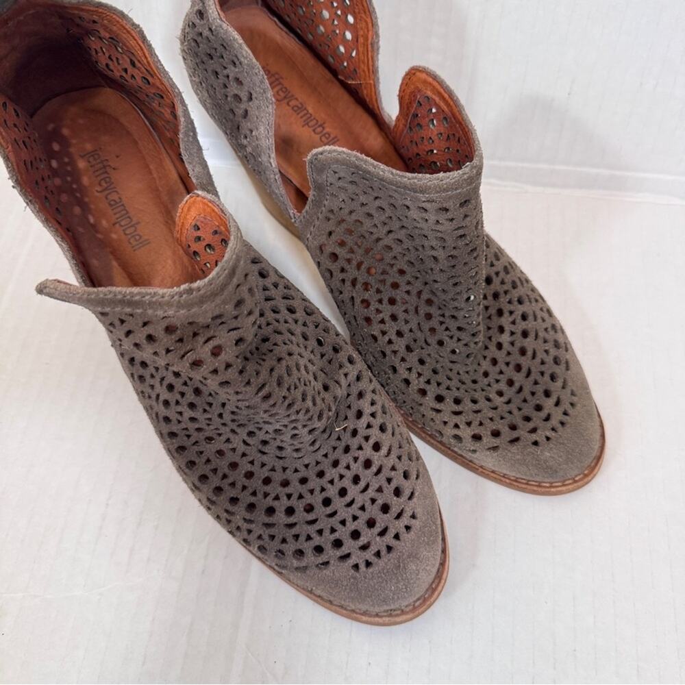 Jeffrey Campbell Brown Laser Cut Stacked Wood Ankle Boots Womens 9 Booties Fall - Picture 10 of 13